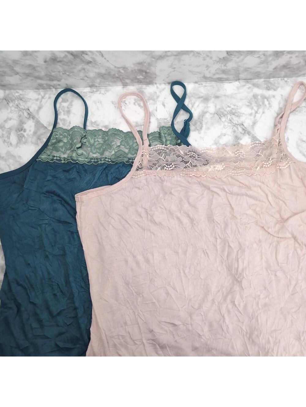 Maurices Lot of 2 Pink and Teal  Size 2 & 3 Crinkle Cami Top Featuring Lace Trim